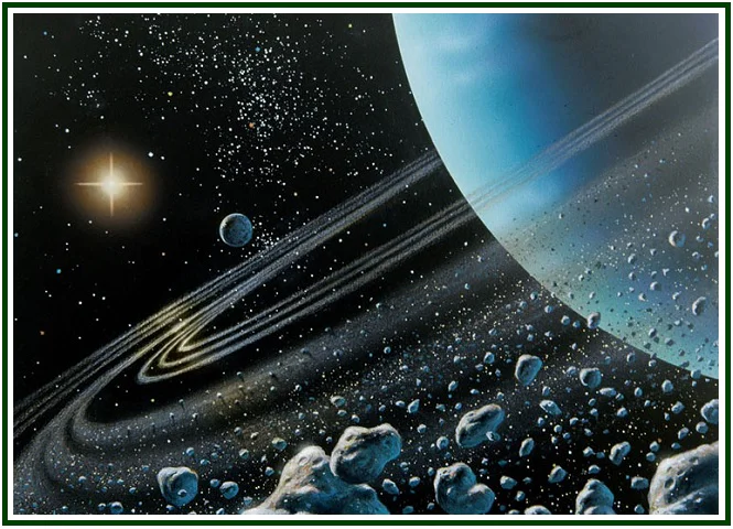 Astronomical illustration of the planet Uranus and its rings, representing the cosmic crown of smaller wheels described by ancient sages.