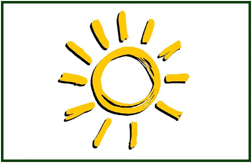 Ilustração estilizada de um Sol amarelo radiante, representando a renovação cíclica e a magia do final de ano.