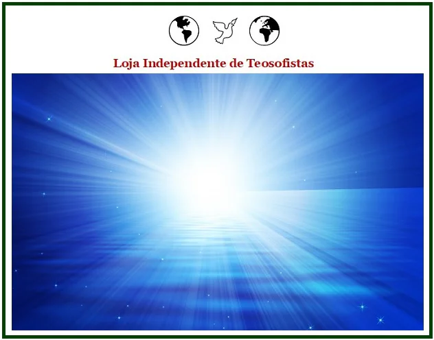 Grande explosão de luz celestial e brilhante sobre um horizonte azul, usada pela Loja Independente de Teosofistas para simbolizar a força da invocação.