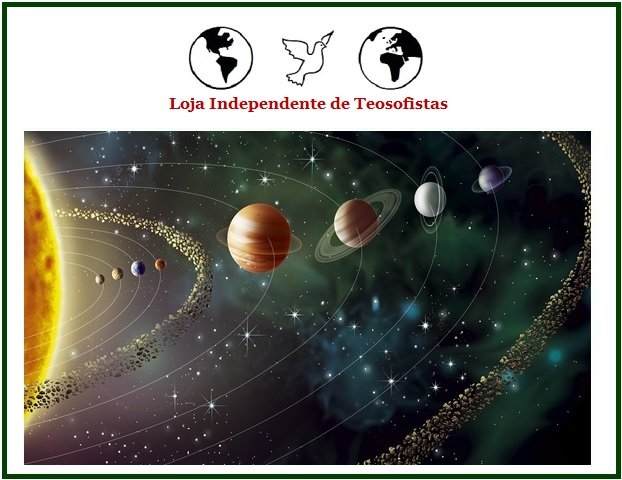 Logótipo da Loja Independente de Teosofistas e ilustração do sistema solar para o artigo de astrologia esotérica.