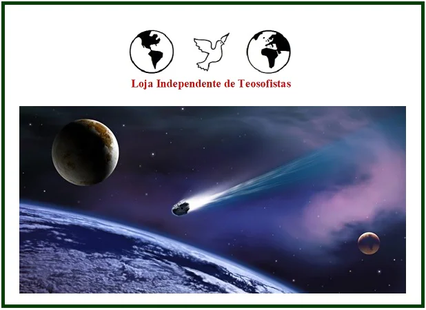 Logótipo da Loja Independente de Teosofistas sobre ilustração cósmica para o texto de oração e meditação.