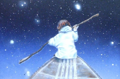 Ilustração artística de um navegador no cosmos para o ensaio sobre a liderança e a lealdade.