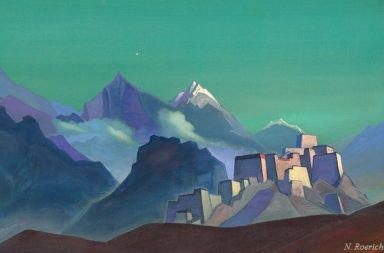 Montanhas dos Himalaias por Nicholas Roerich, ilustrando Mestres Ensinam Que Não Há Deus.
