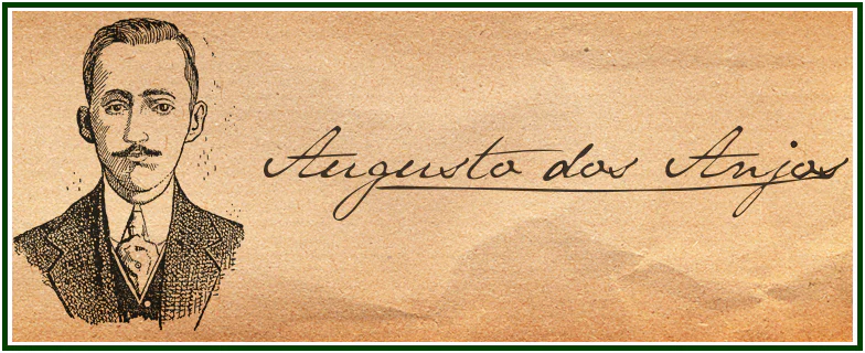 Retrato ilustrado de Augusto dos Anjos ao lado da sua assinatura manuscrita, para acompanhar o poema 'À Caridade'.