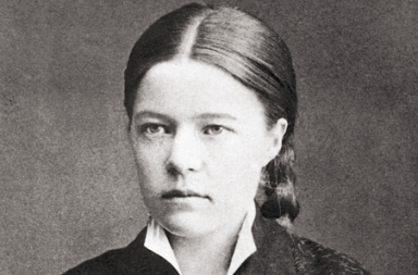 Retrato em preto e branco de Selma Lagerlof jovem com o cabelo apanhado, autora do conto sobre a mina de prata.