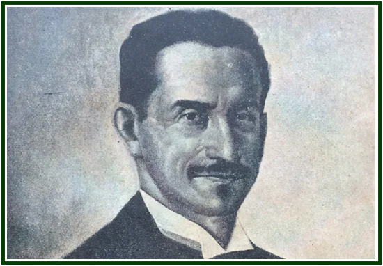 Retrato do filósofo Farias Brito de casaco escuro e colarinho branco, associado ao ensaio sobre o conhecimento.