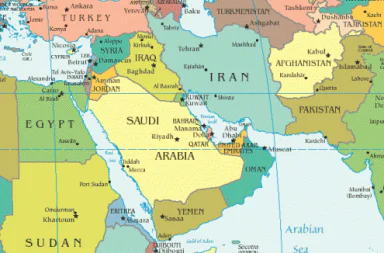 A political map showing the Middle East region and surrounding countries, contextualizing the essay on Kahlil Gibran.