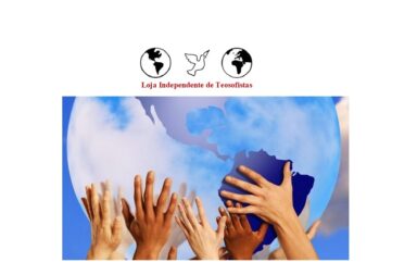 Múltiplas mãos erguidas tocando um globo terrestre azul sob o logótipo da Loja Independente de Teofosistas a ilustrar texto sobre a amizade.