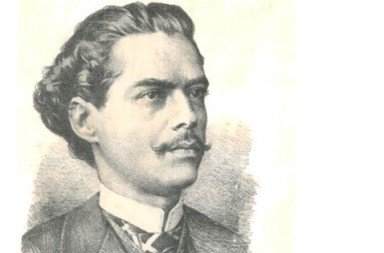 Desenho em formato de gravura a preto e branco do poeta Castro Alves, que usou os seus versos para defender a liberdade do povo.