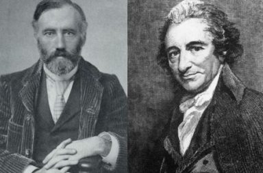 Retratos antigos em plano médio de William Q. Judge e Thomas Paine, ilustrando artigo sobre adeptos teósofos na América.