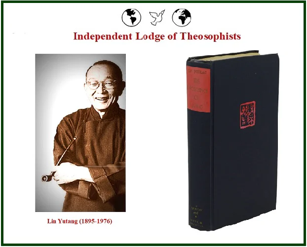 Portrait of philosopher Lin Yutang next to an old book, illustrating the return to common sense.