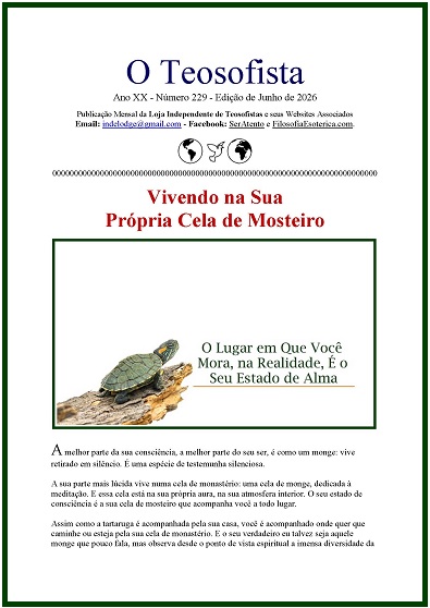Capa da edição de junho de 2026 da revista O Teosofista, destacando artigos sobre a cela de mosteiro.