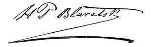 Assinatura manuscrita original de Helena Blavatsky em tinta escura sobre fundo branco.