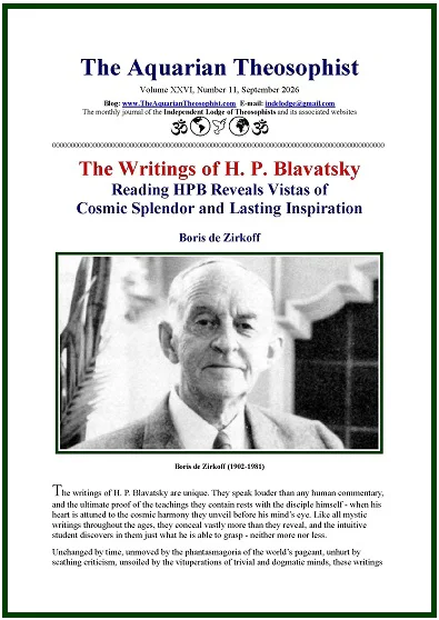September 2026 cover of The Aquarian Theosophist magazine, featuring Boris de Zirkoff’s article on H. P. Blavatsky.