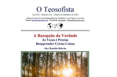 Recorte da capa da publicação mensal O Teosofista, edição de Setembro de 2026, com fotografia de uma floresta iluminada pelo pôr do sol.