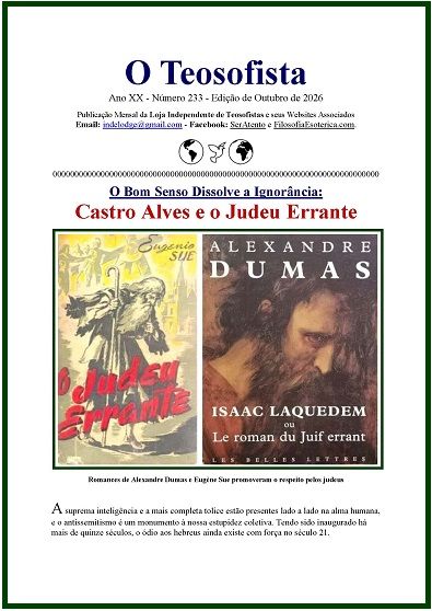 Capa de O Teosofista de Outubro de 2026, com destaque para o artigo Castro Alves e o Judeu Errante e ilustrações de romances de Alexandre Dumas e Eugène Sue.